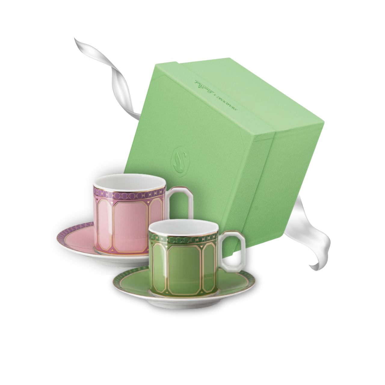Swarovski x Rosenthal Signum Espresso Cup & Saucer Gift set of 2 (Fern + Rose)