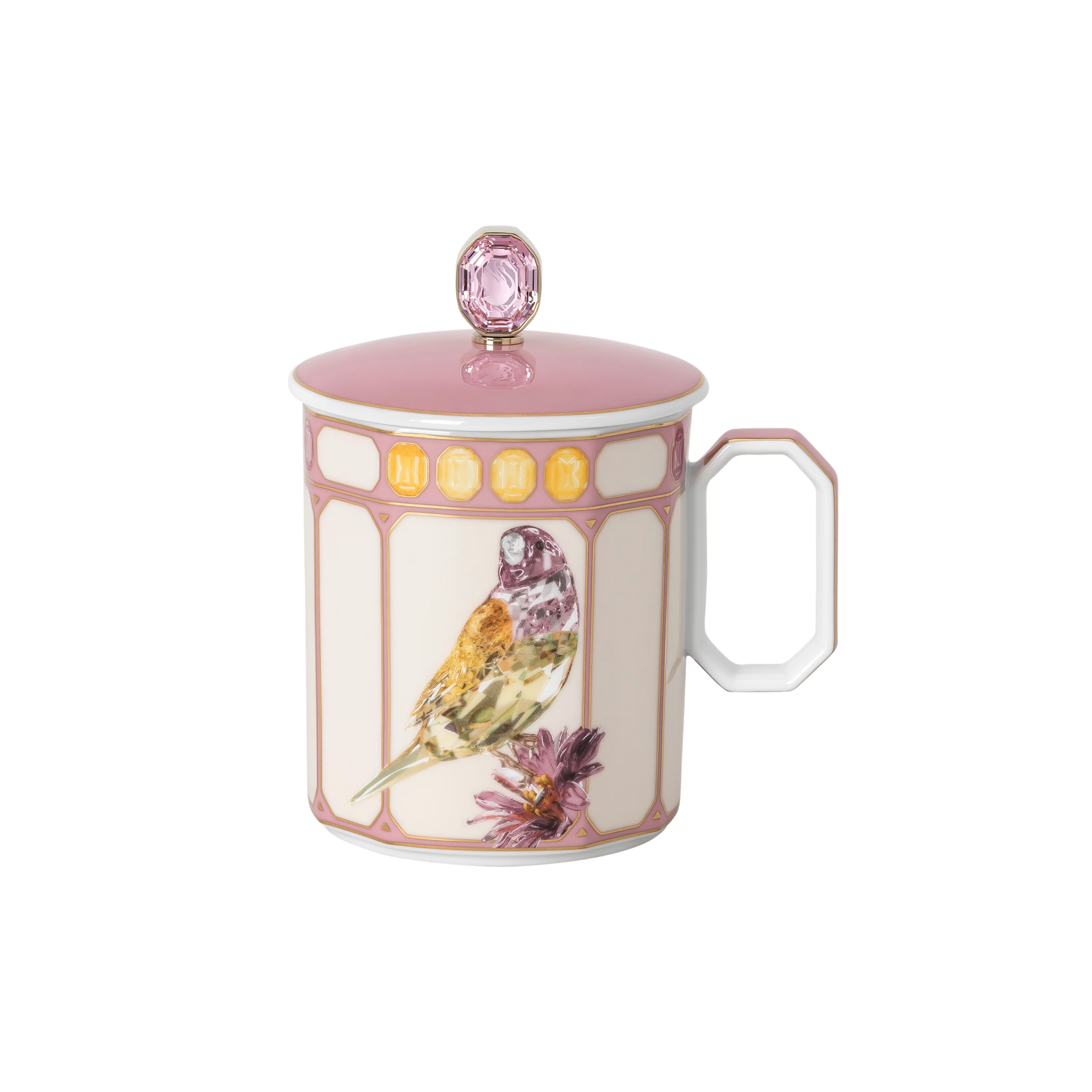 Swarovski x Rosenthal IDYLLIA Finch Pink Mug with Handle/ Lid